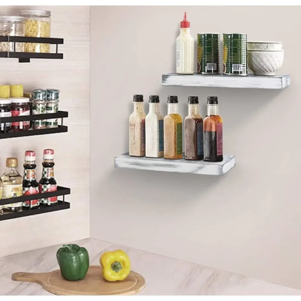 AHDECOR Rustic Wooden Floating Shelves Wall Mounted Shelf Display Ledge Storage